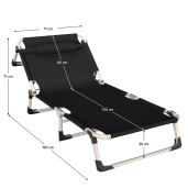 Sezlong gradina pliabil negru bej Bovry 71x190x71 cm