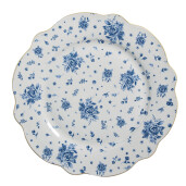 Set 4 farfurii portelan alb albastru auriu 27x2 cm