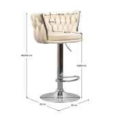 Scaun bar de design catifea bej crom Brin 53x50x80/102 cm