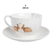 Set 4 cesti portelan alb maro Iepuras 12x9x6 cm, 14x2 cm, 250 ml