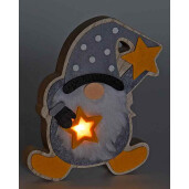 Figurin Gnom cu led, lemn textil multicolor 12.5x3x17 cm