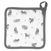 Servet vase fierbinti bumbac alb gri Pisicute 20x20 cm