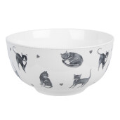 Set 2 boluri ceramica alba gri Pisicute 14x7 cm, 500 ml