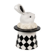 Borcan ceramica alba neagra Iepuras 13x13x20 cm