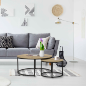 Set 2 masute cafea DTD laminat stejar metal negru Cirko 80x48 cm, 48x42 cm