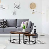 Set 2 masute cafea DTD laminat nuc metal negru Cirko 80x48 cm, 48x42 cm