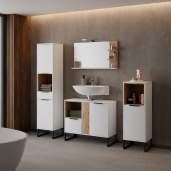 Oglinda perete cu iluminare LED, alb stejar artisan Cubo 75,2x16,5x51,8 cm
