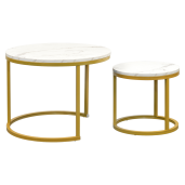 Set 2 masute cafea mdf infoliat imitatie marmura metal auriu Damon 60x45,5 cm, 38x35,5 cm