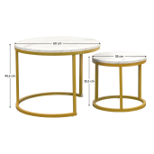 Set 2 masute cafea mdf infoliat imitatie marmura metal auriu Damon 60x45,5 cm, 38x35,5 cm