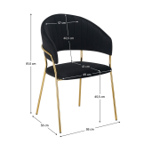 Scaun de design catifea neagra crom auriu Dasmin 58x53x81.5 cm