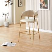 Scaun bar catifea bej crom auriu Dasmin 55x58x107 cm