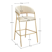 Scaun bar catifea bej crom auriu Dasmin 55x58x107 cm