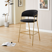 Scaun bar catifea neagra crom auriu Dasmin 55x58x107 cm
