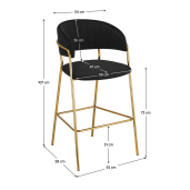 Scaun bar catifea neagra crom auriu Dasmin 55x58x107 cm