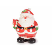 Borcan ceramic rosu alb cu capac decorativ Mos Craciun 18x15x23 cm