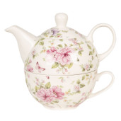 Set ceainic cu ceasca din portelan decor floral roz 16 cm x 10 cm x 14 h , 0.4 L
