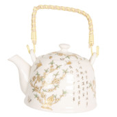 Ceainic din portelan alb si decor Floral galben 18 cm x 14 cm x 12 h , 0.8 L