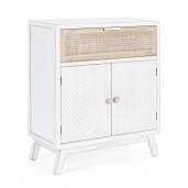 Comoda 1 sertar si 2 usi din lemn alb cu rattan natur Clotilde 65 cm x 31.5 cm x 77.5 h