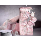Craciunita artificiala roz cu sclipici argintiu 28 cm