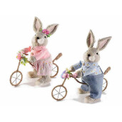 Set 2 figurine Iepurasi Paste cu bicicleta din fibre naturale 31x15x33 cm