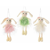 Set 3 figurine Iepurasi suspendabili din textil roz verde crem 6x14 cm
