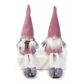 Set 2 figurine Mos Craciun si Craciunita din textil alb roz 13x8x21 cm