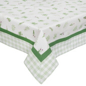Fata de masa bumbac alb verde roz Flowers 150 cm x 150 cm
