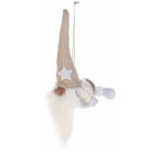 Figurina Mos Craciun suspendabil din textil auriu alb 14x17x35 cm