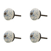 Set 4 butoni mobilier din ceramica alba albastra 4x3 cm