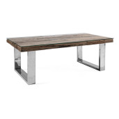 Masuta de cafea cu picioare otel argintiu si blat lemn maro sticla Stanton 110 cm x 60 cm x 40 h