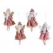 Set 4 ornamente brad din textil roz model Ingeri 10x18 cm
