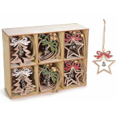 Set 36 ornamente brad din lemn natur rosu verde 7x8 cm