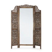 Paravan decorativ cu oglinda din lemn maro Tejal 130 cm x 2.5 cm x 180 h