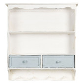 Etajera suspendabila cu 2 polite 2 sertare 4 agatatori din lemn alb albastru 56 cm x 13 cm x 60 h