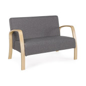 Canapea 2 locuri picioare lemn natur tapitat cu stofa gri Ginevra 112 cm x 79 cm x 77 h x 39 h1 x 61 h2