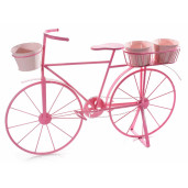 Suport flori cu 3 suporturi ghiveci metal roz model bicicleta cm 103 cm x 25 cm x 69 H 