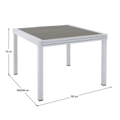 Masa extensibila de gradina otel alb gri Dorio 100/200x100x75 cm