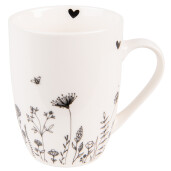 Set 6 cani portelan bej negru Flower 12x8x10 cm, 300 ml
