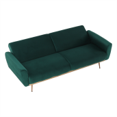 Canapea extensibila cu tapiterie catifea verde si picioare metal auriu Fasta 211x83x85 cm