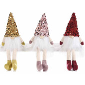 Set 3 figurine Mos Craciun textil cu leduri 9x7x26 cm