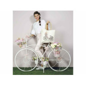 Suport flori cu 5 suporturi ghiveci metal alb model bicicleta cm 155 cm x 49 cm x 105 H 