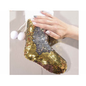Ciorap decorativ Craciun cu paiete aurii reversibile cm 18 x 27 H