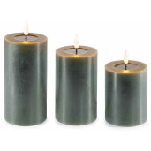 Set 3 lumanari ambientale cu led ceara verde Ø 7,5 cm x 17 H, Ø 7,5 x 15 H, Ø 7,5 x 12,5 H 