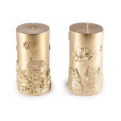 Set 2 lumanari Craciun aurii  Ø 6 cm x 12 H