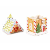 Set 2 borcane Casuta Turta Dulce ceramica multicolora 12.5x11.5x22.5 cm