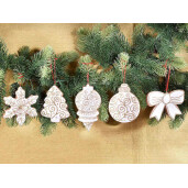 Set 10 ornamente brad polirasina alba aurie 6.5x12 cm