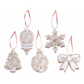 Set 5 ornamente brad polirasina alba aurie 6.5x12 cm