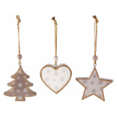 Set 9 ornamente brad Craciun lemn multicolor 9x1.5x11 cm
