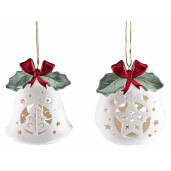 Set 4 ornamente brad Craciun ceramica multicolora cu led 10x6.5x12 cm