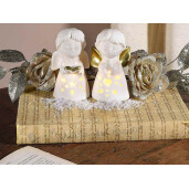 Set 2 figurine Ingeri portelan alb auriu cu led cm 5,5 x 5 x 10 H